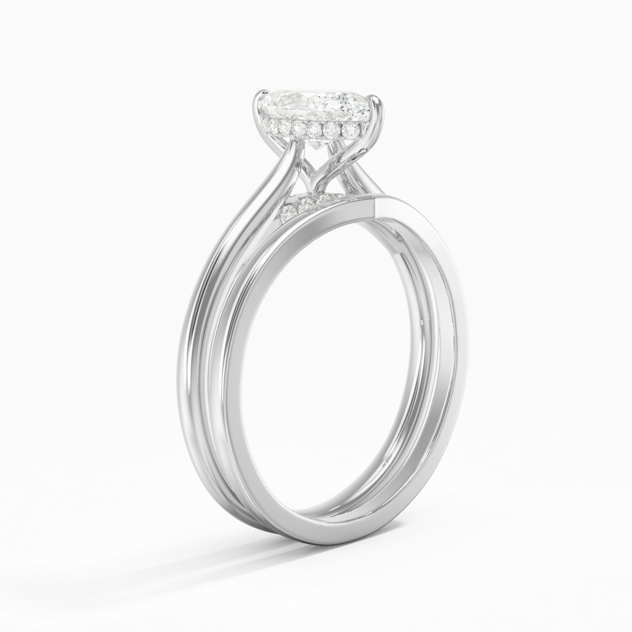 Cathedral Hidden Halo Wedding Ring Set 0.80ct Moissanite