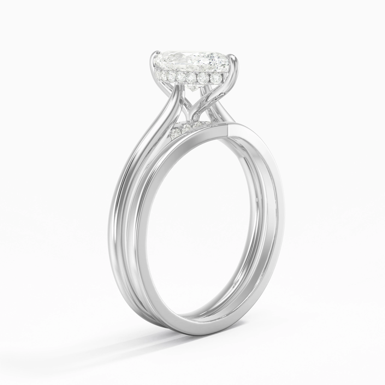 Cathedral Hidden Halo Wedding Ring Set 2.00ct Moissanite