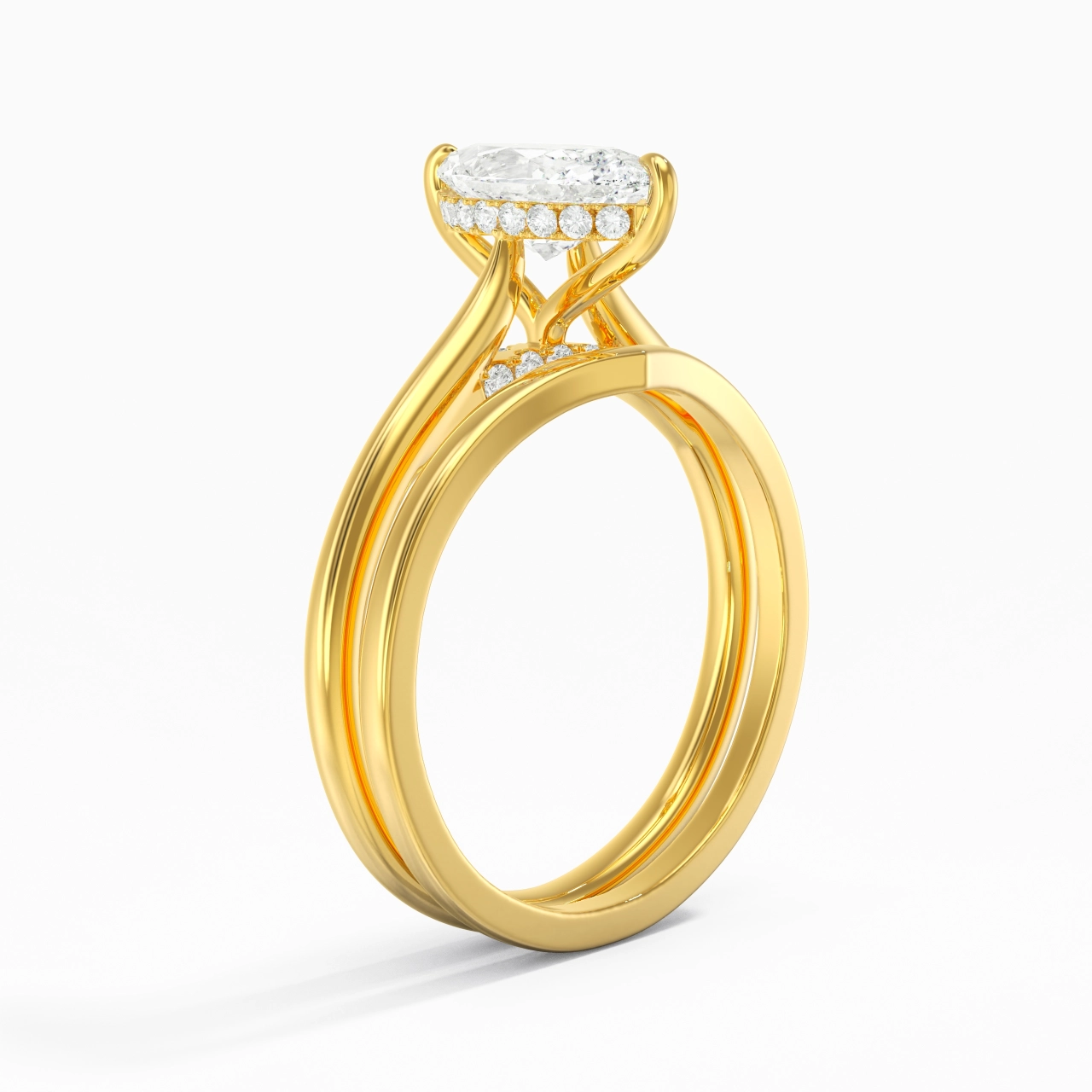 Cathedral Hidden Halo Wedding Ring Set 2.00ct Moissanite