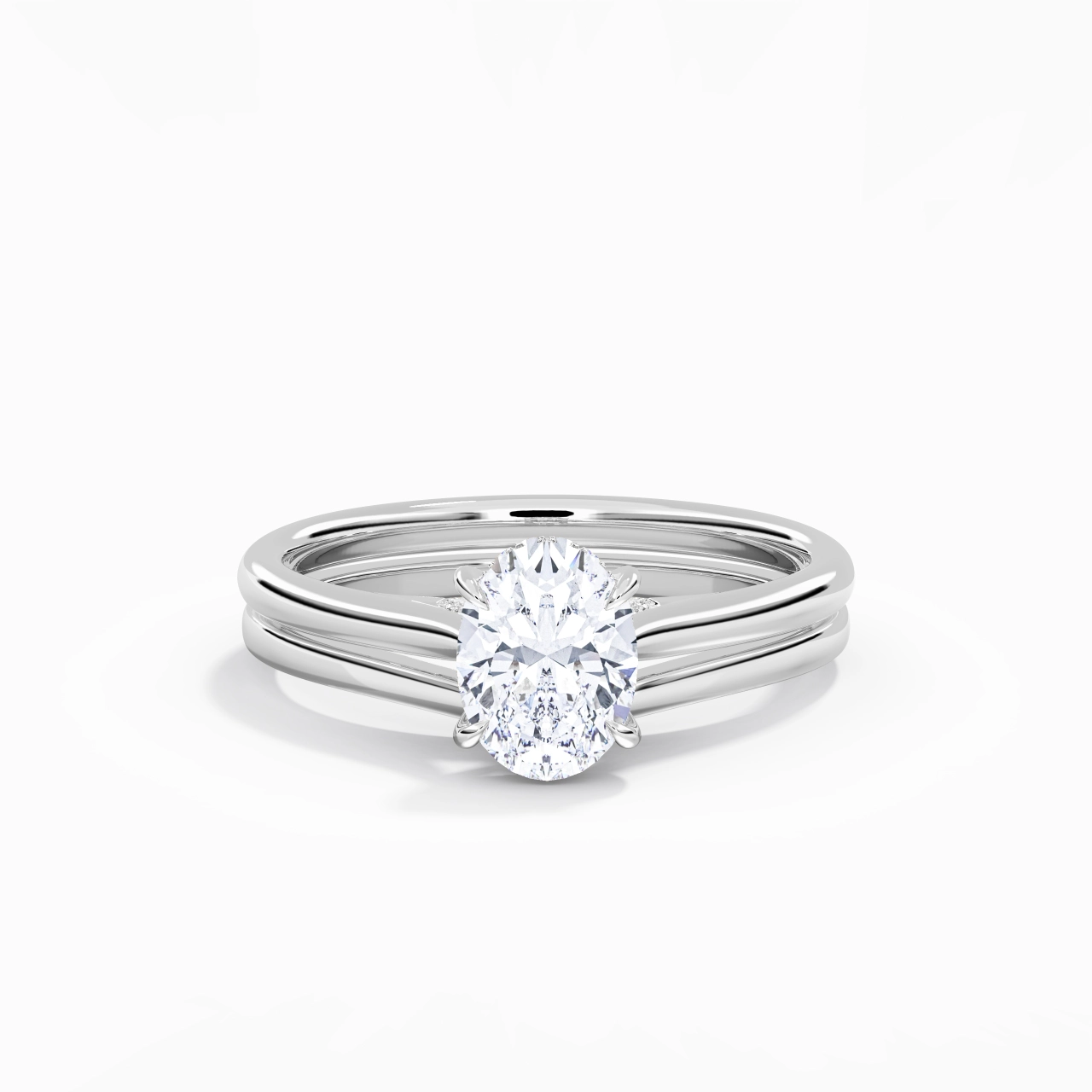 Cathedral Hidden Halo Wedding Ring Set 1.50ct Moissanite