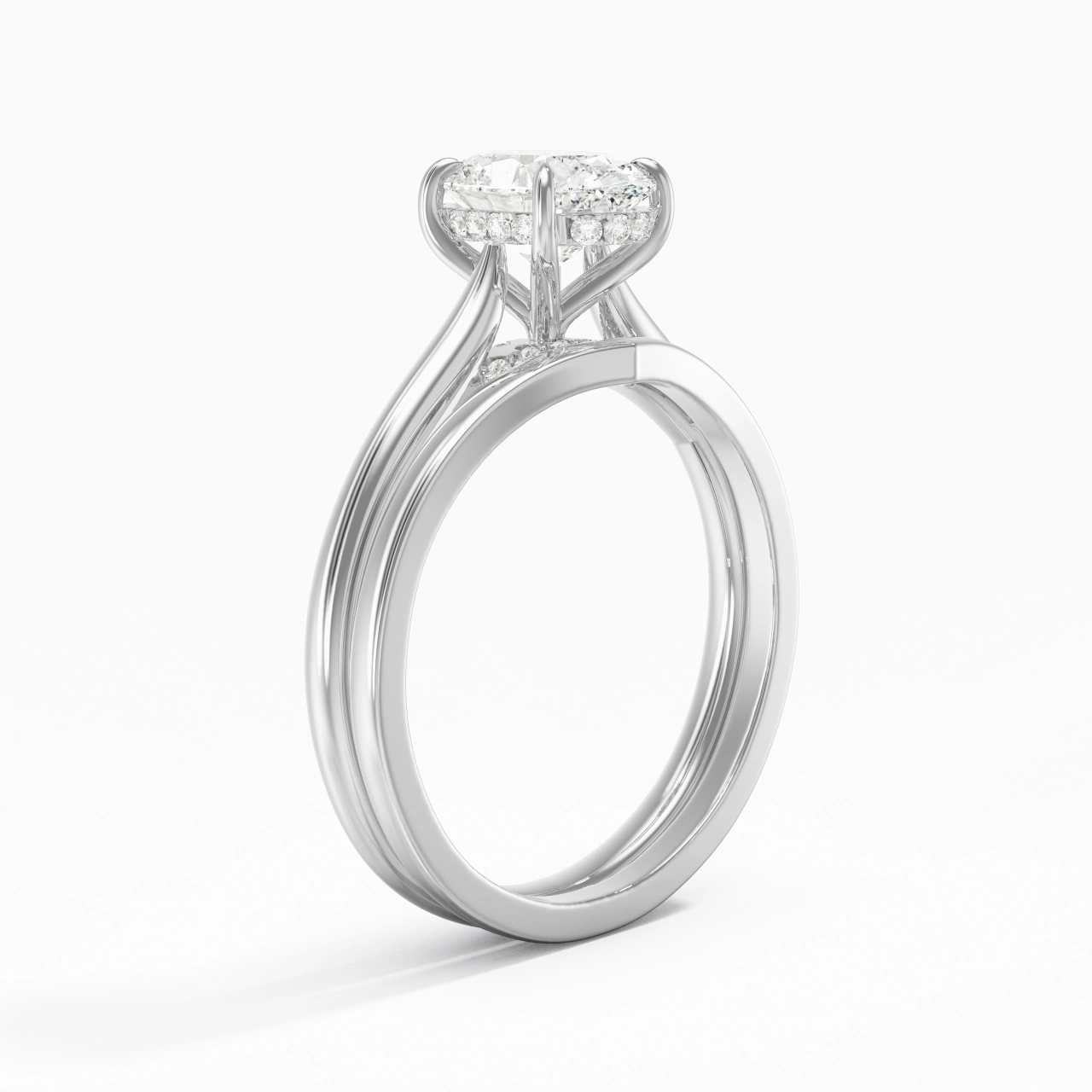 Cathedral Hidden Halo Wedding Ring Set 1.50ct Moissanite