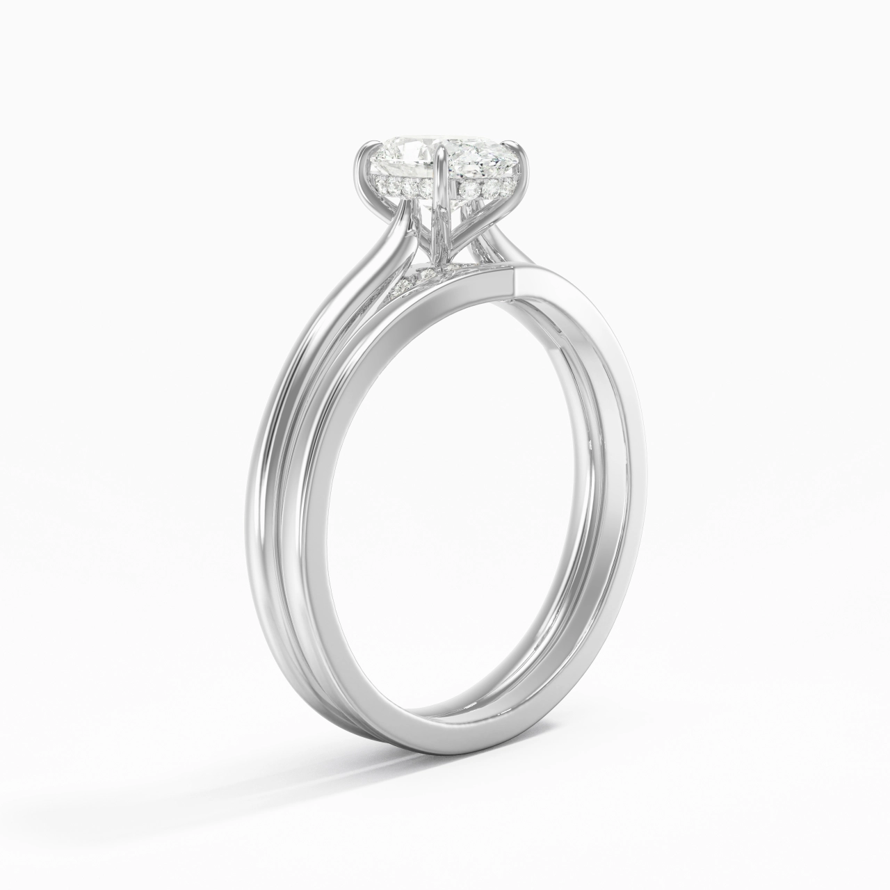 Cathedral Hidden Halo Wedding Ring Set 1.00ct Moissanite