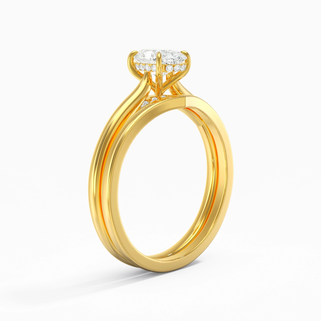 Cathedral Hidden Halo Wedding Ring Set 1.00ct Moissanite