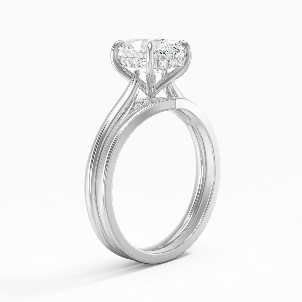 Cathedral Hidden Halo Wedding Ring Set 2.00ct Moissanite