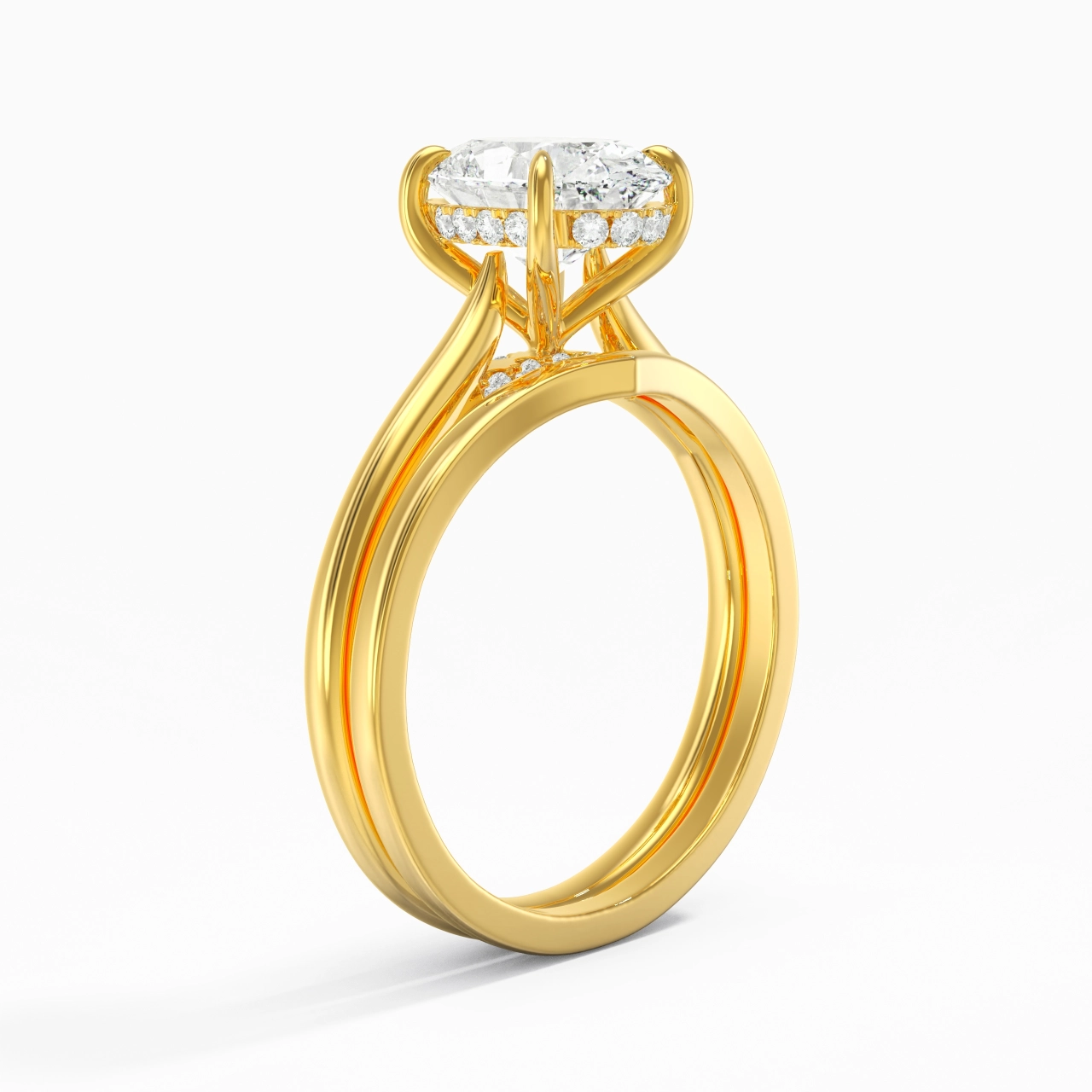 Cathedral Hidden Halo Wedding Ring Set 2.00ct Moissanite