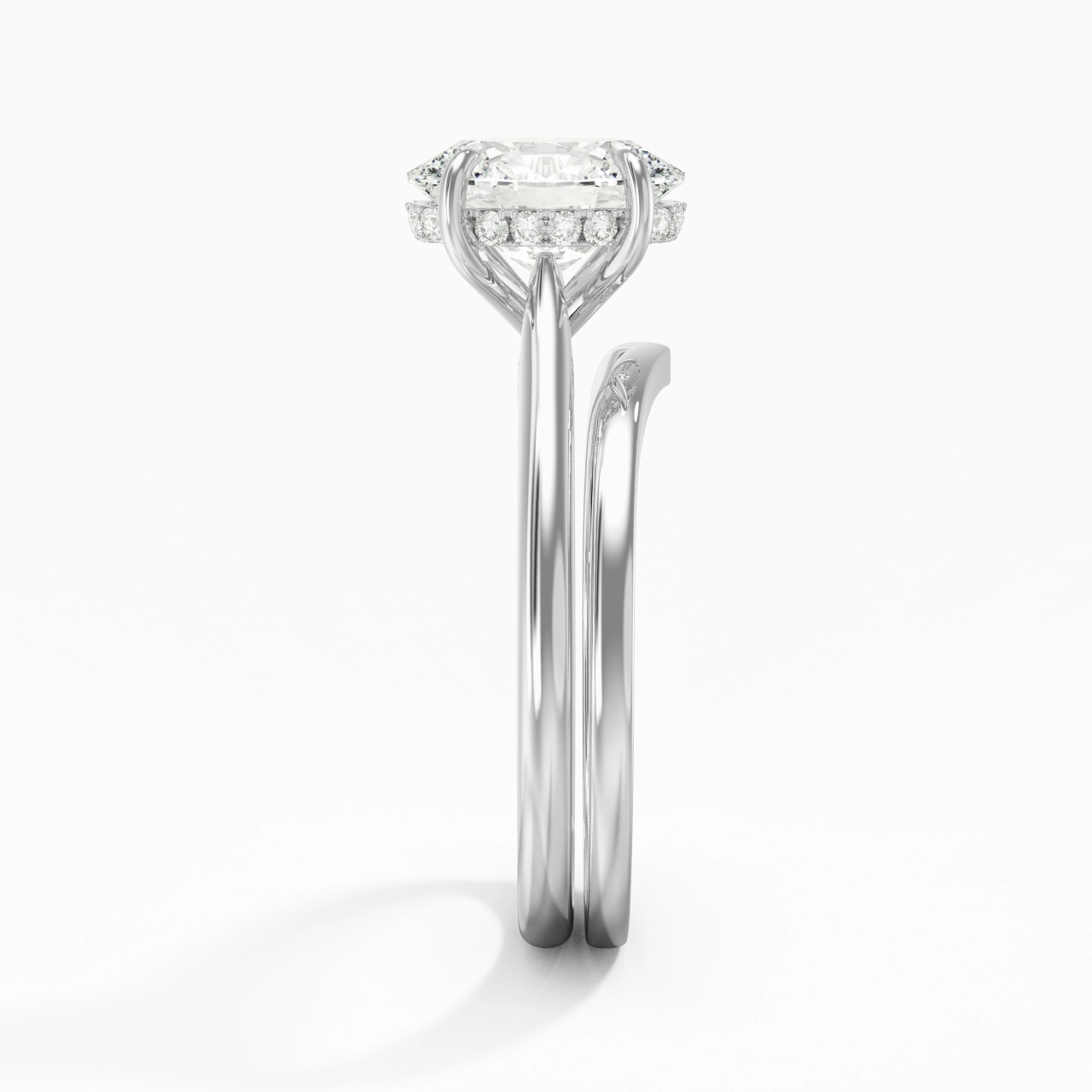 Cathedral Hidden Halo Wedding Ring Set 2.00ct Moissanite