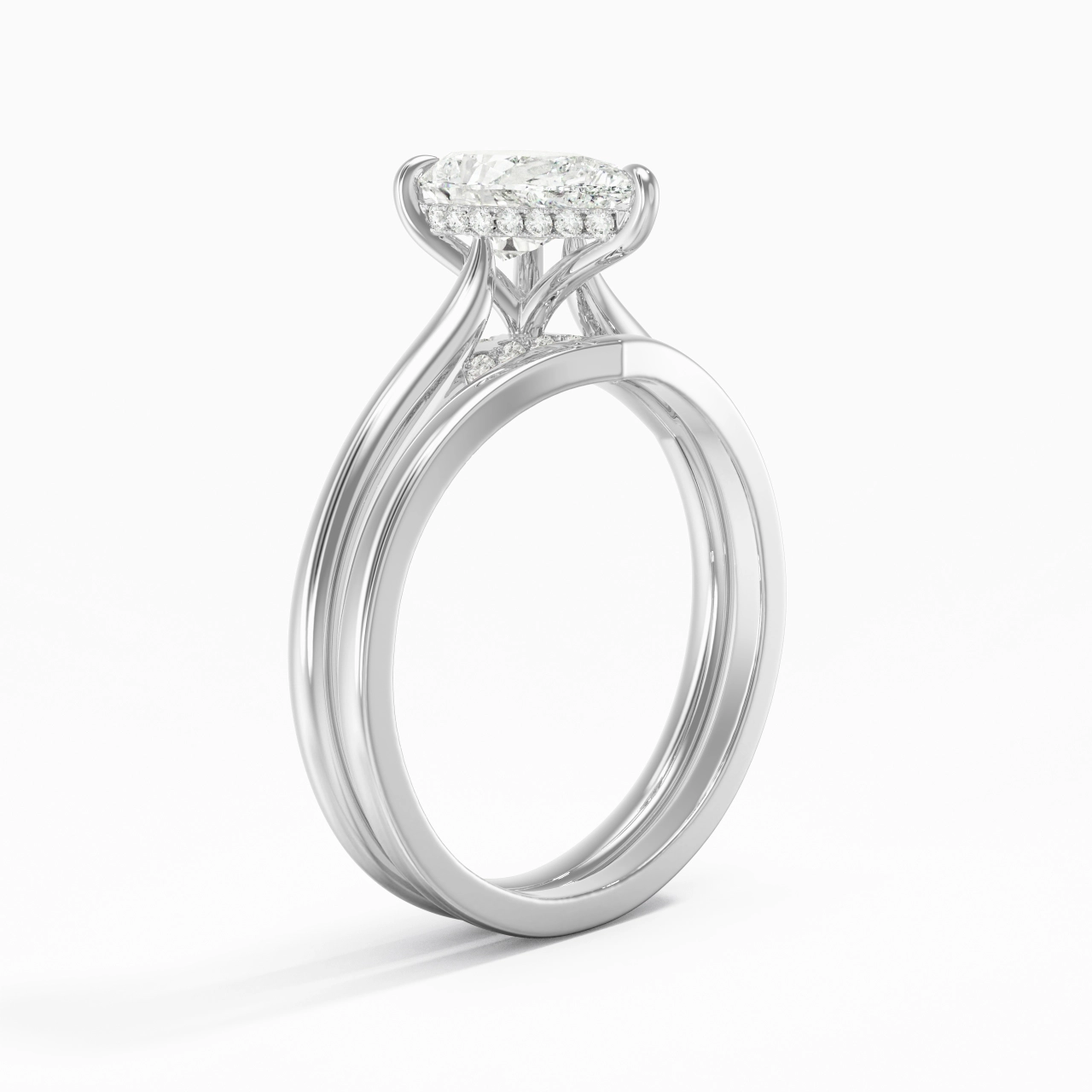 Cathedral Hidden Halo Wedding Ring Set 1.50ct Moissanite