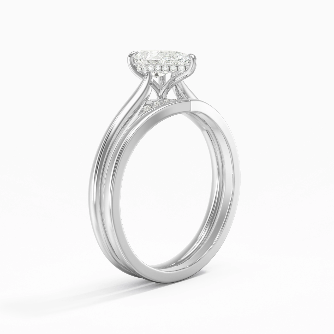 Cathedral Hidden Halo Wedding Ring Set 1.00ct Moissanite