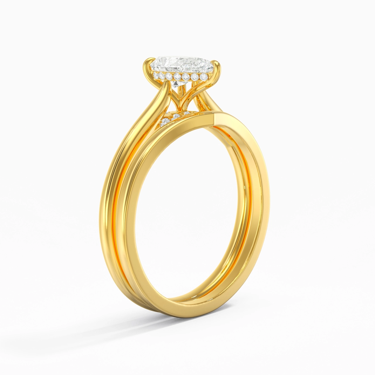 Cathedral Hidden Halo Wedding Ring Set 1.00ct Moissanite