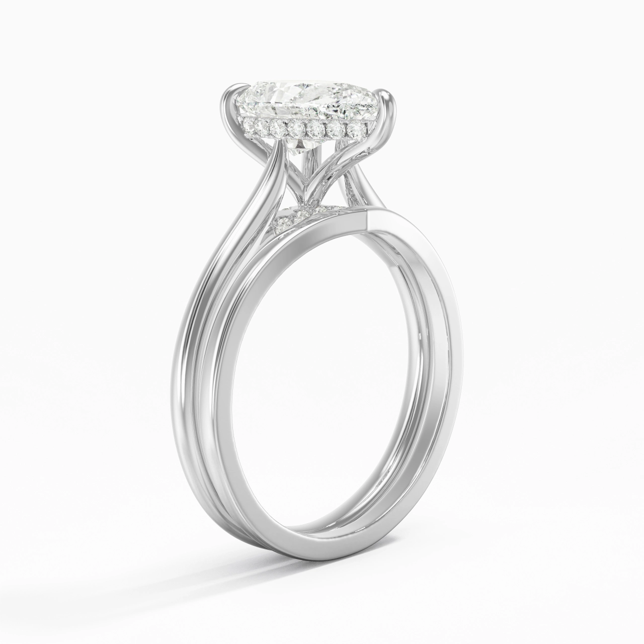 Cathedral Hidden Halo Wedding Ring Set 2.00ct Moissanite