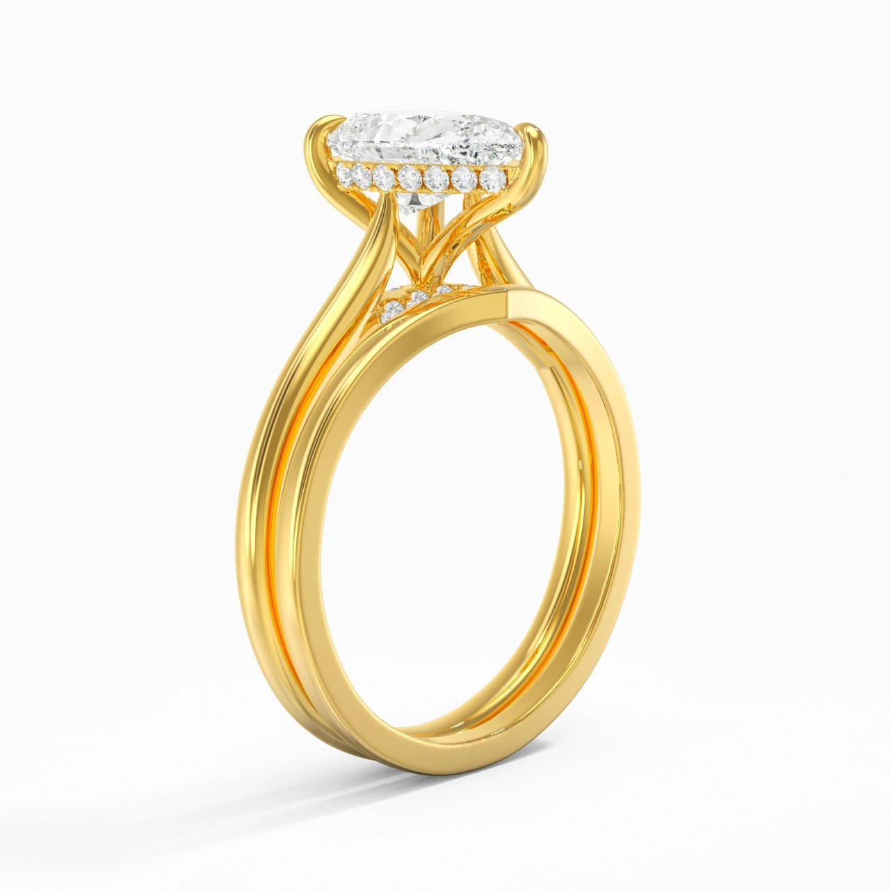 Cathedral Hidden Halo Wedding Ring Set 2.00ct Moissanite