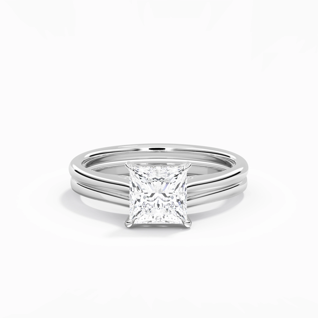 Cathedral Hidden Halo Wedding Ring Set 1.50ct Moissanite