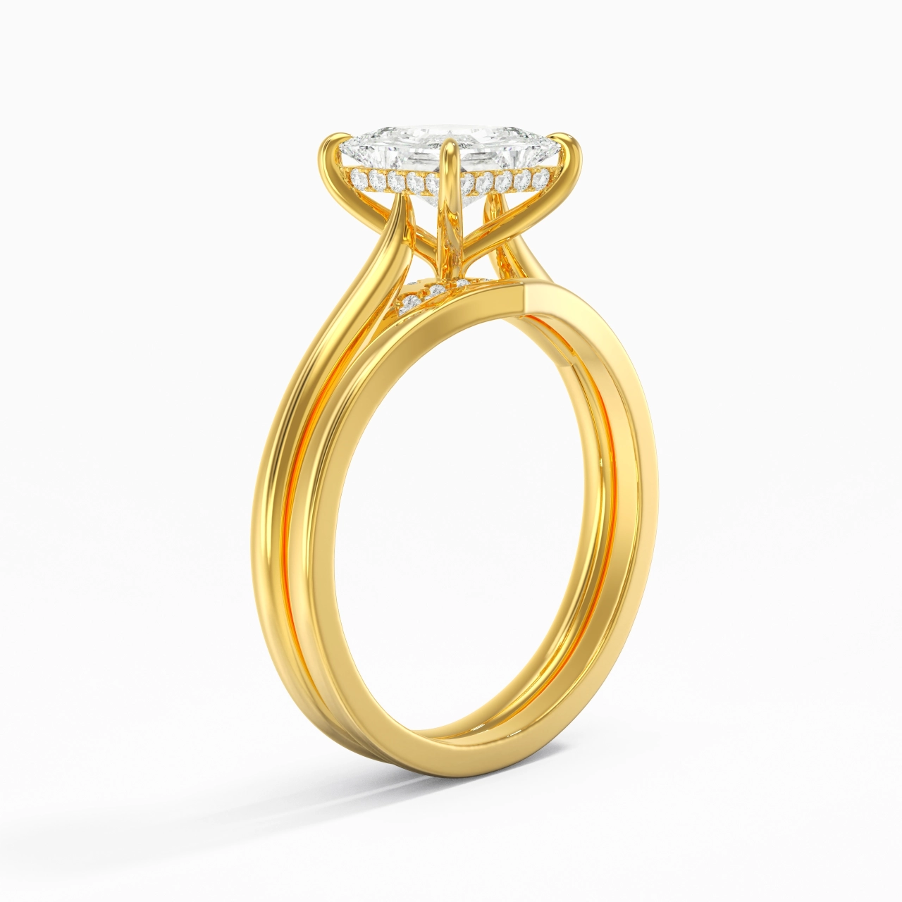 Cathedral Hidden Halo Wedding Ring Set 1.50ct Moissanite