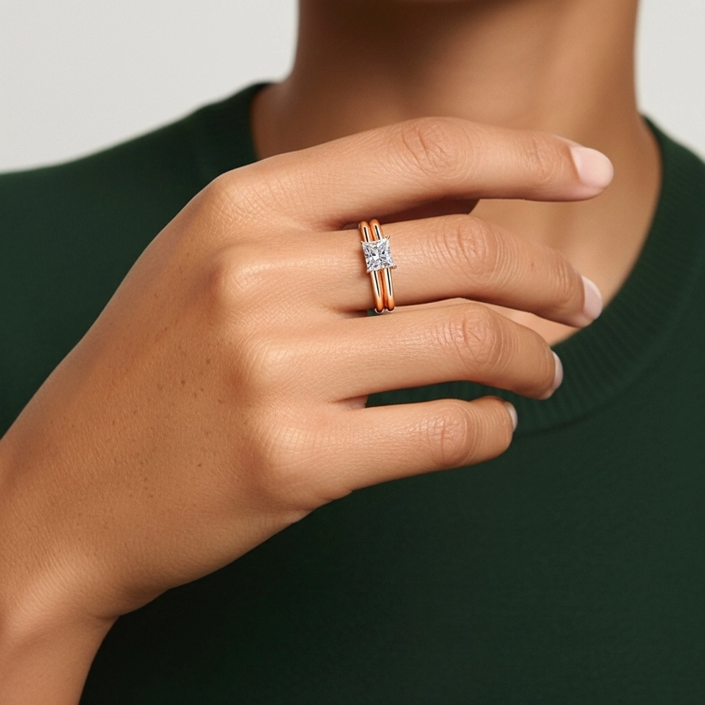 Cathedral Hidden Halo Wedding Ring Set 1.00ct Moissanite