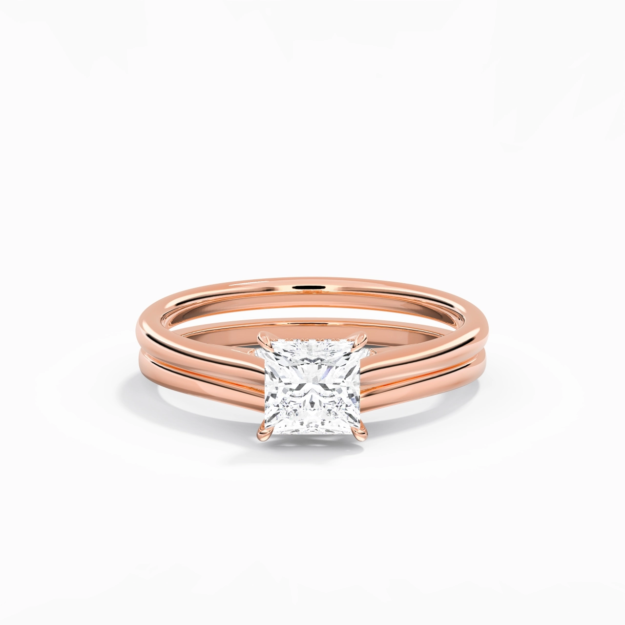 Cathedral Hidden Halo Wedding Ring Set 1.00ct Moissanite
