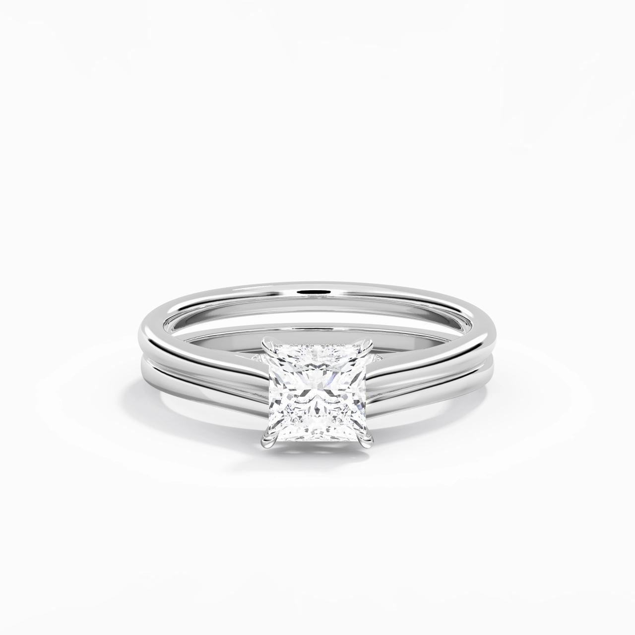 Cathedral Hidden Halo Wedding Ring Set 1.00ct Moissanite