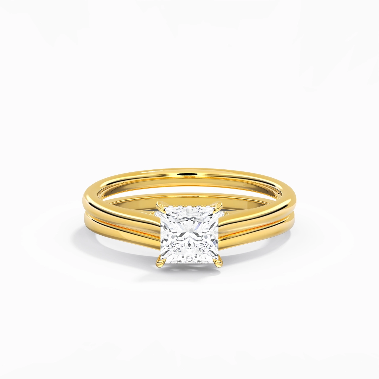 Cathedral Hidden Halo Wedding Ring Set 1.00ct Moissanite