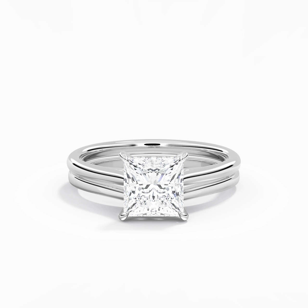 Cathedral Hidden Halo Wedding Ring Set 2.00ct Moissanite