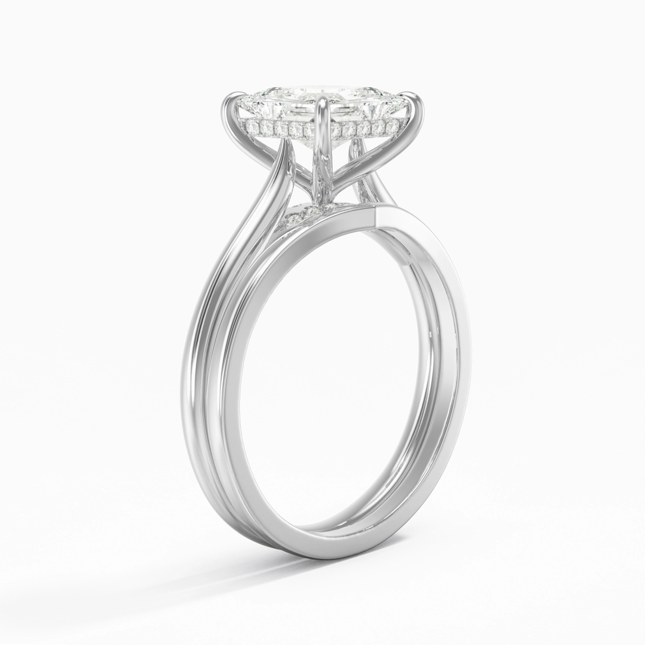 Cathedral Hidden Halo Wedding Ring Set 2.00ct Moissanite