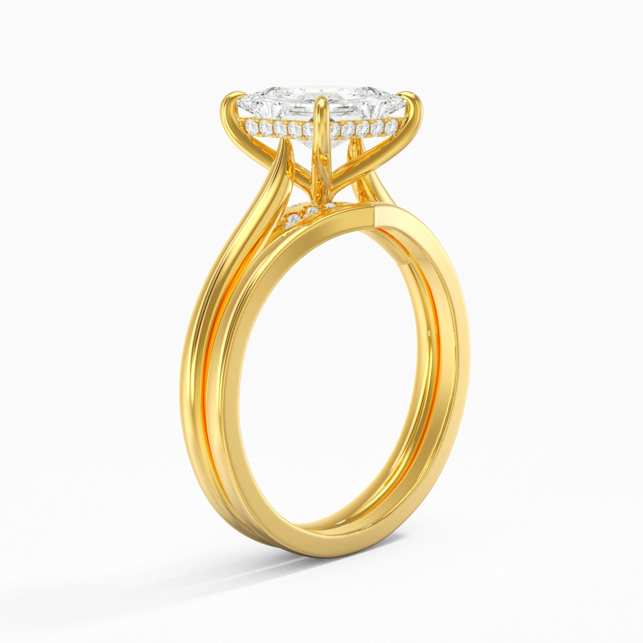 Cathedral Hidden Halo Wedding Ring Set 2.00ct Moissanite