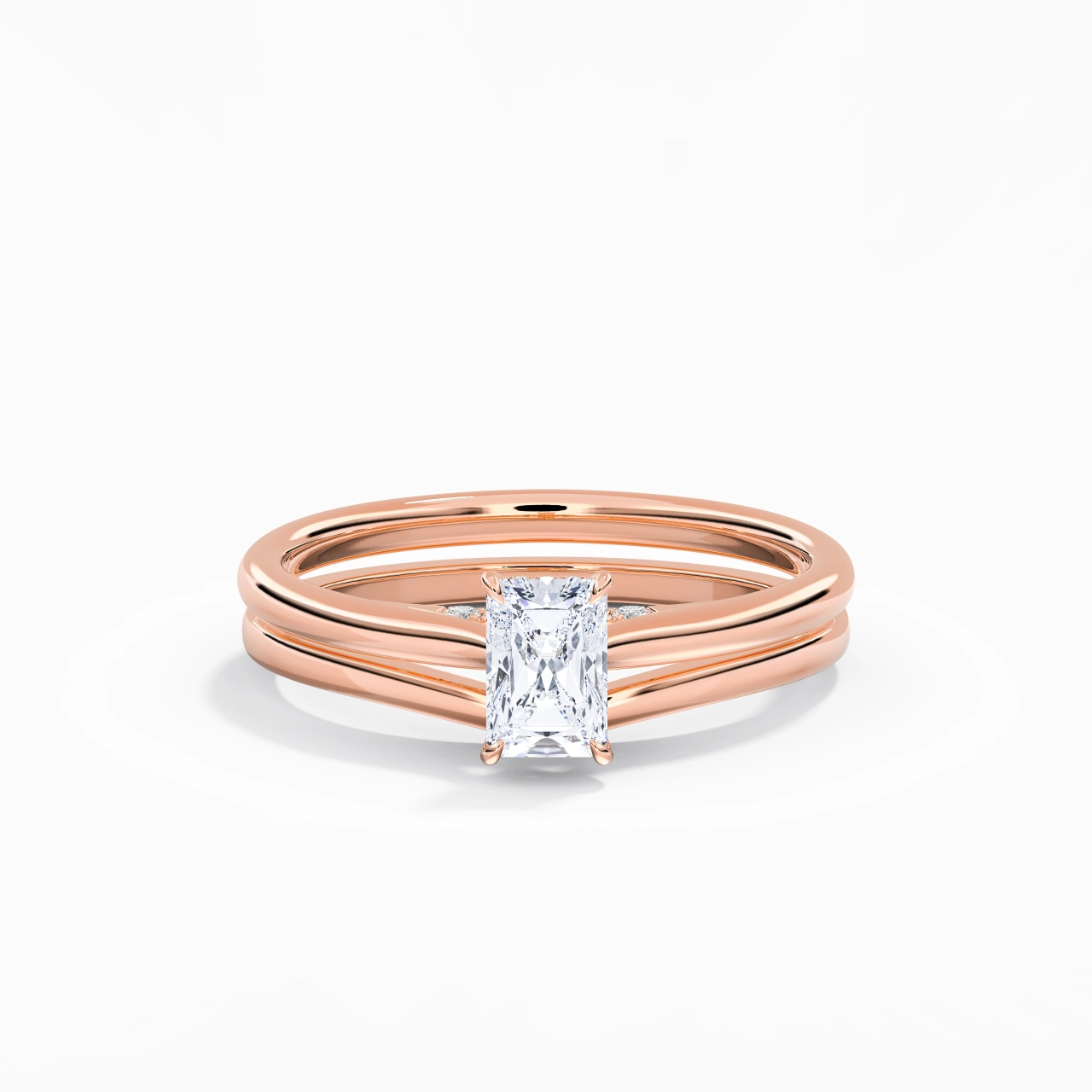 Cathedral Hidden Halo Wedding Ring Set 0.80ct Moissanite