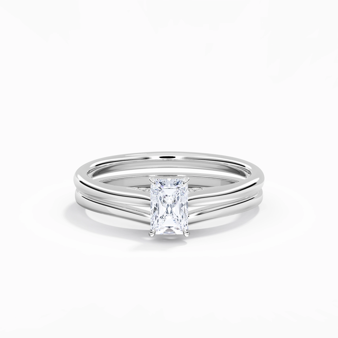 Cathedral Hidden Halo Wedding Ring Set 0.80ct Moissanite