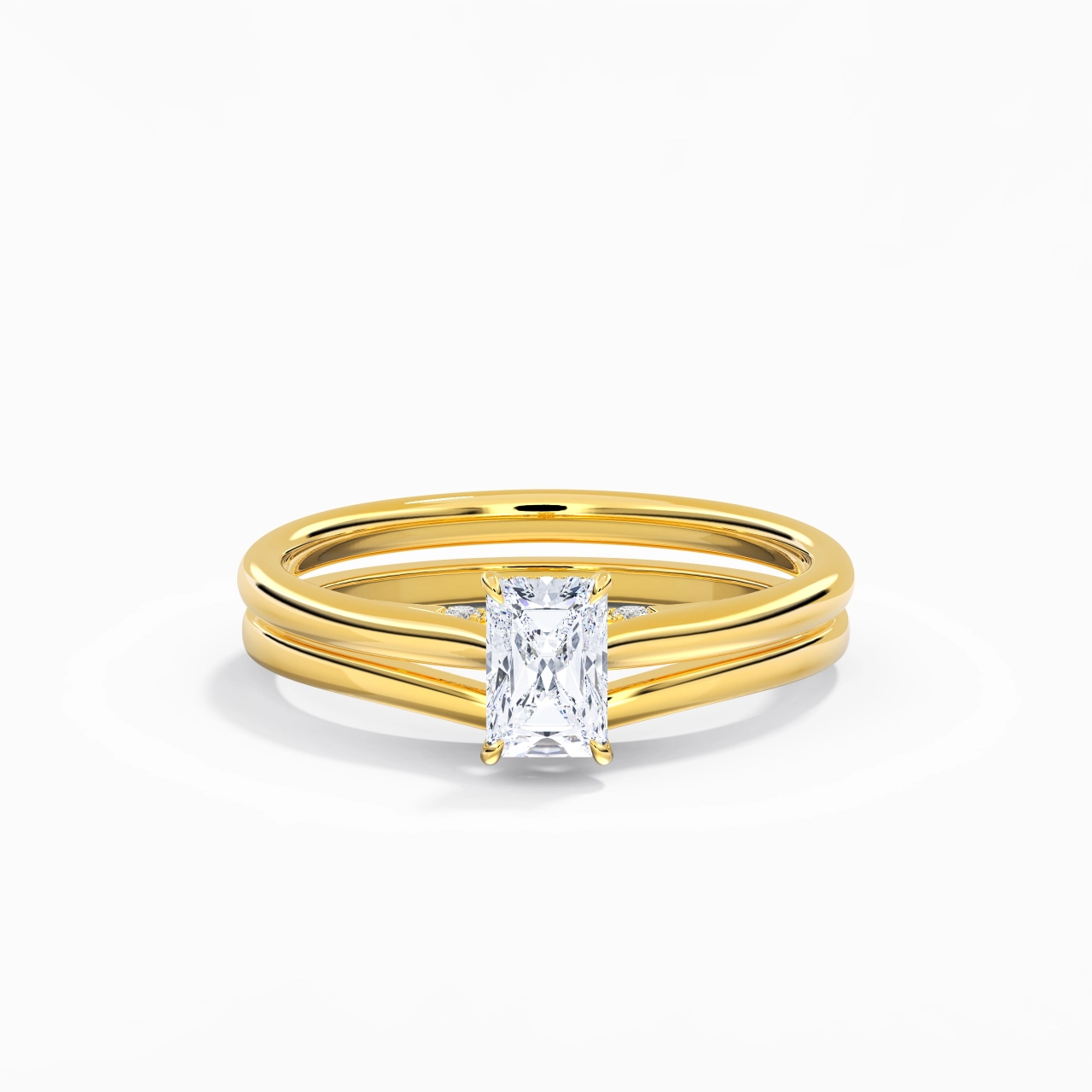 Cathedral Hidden Halo Wedding Ring Set 0.80ct Moissanite