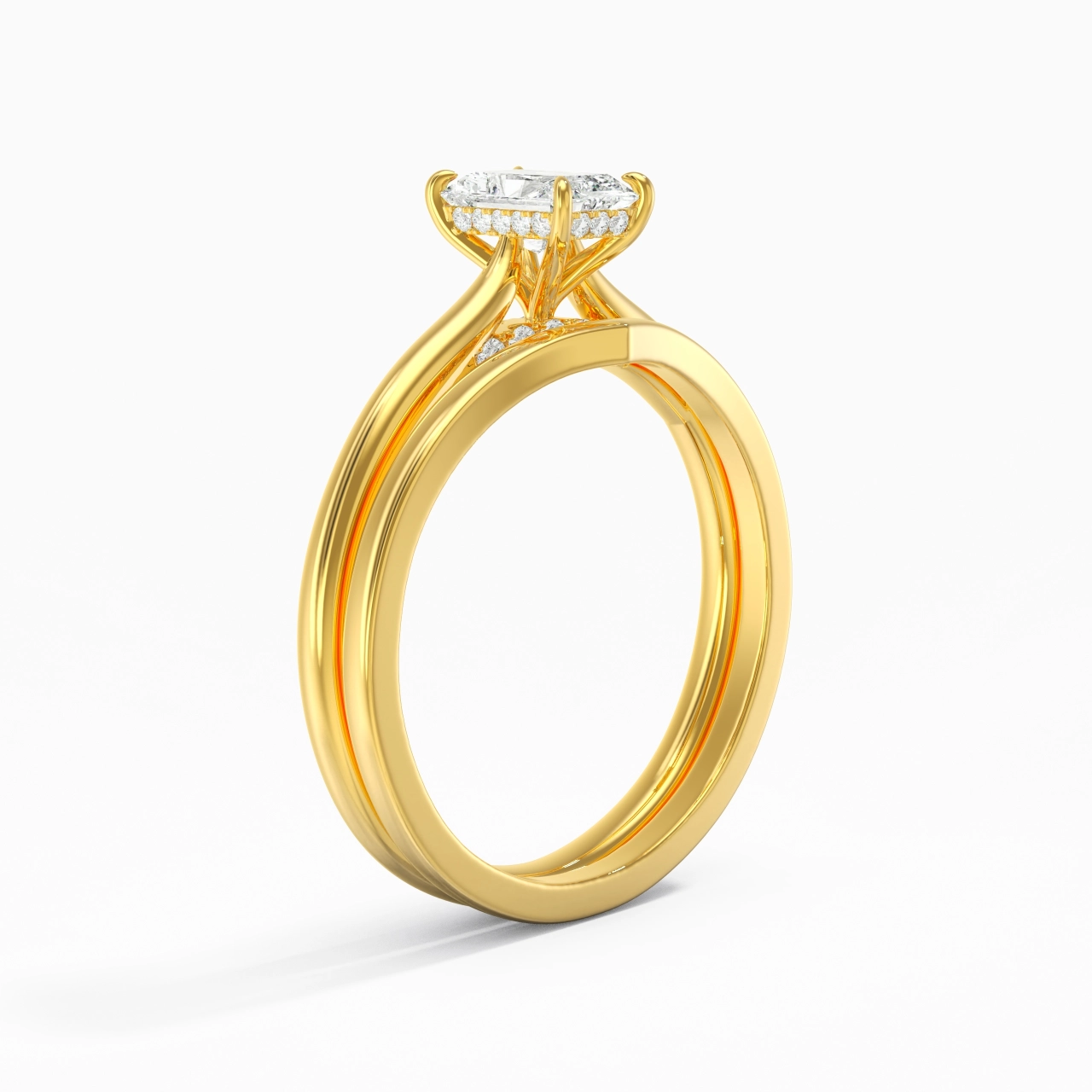 Cathedral Hidden Halo Wedding Ring Set 0.80ct Moissanite