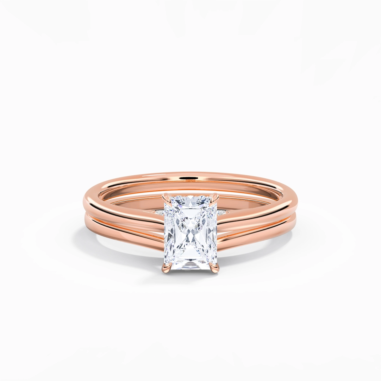 Cathedral Hidden Halo Wedding Ring Set 1.00ct Moissanite