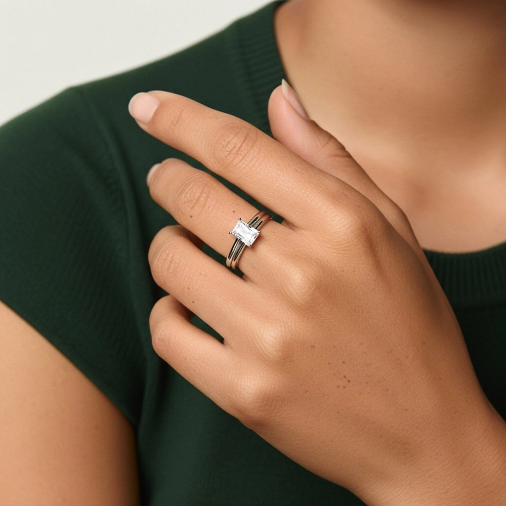 Cathedral Hidden Halo Wedding Ring Set 1.00ct Moissanite