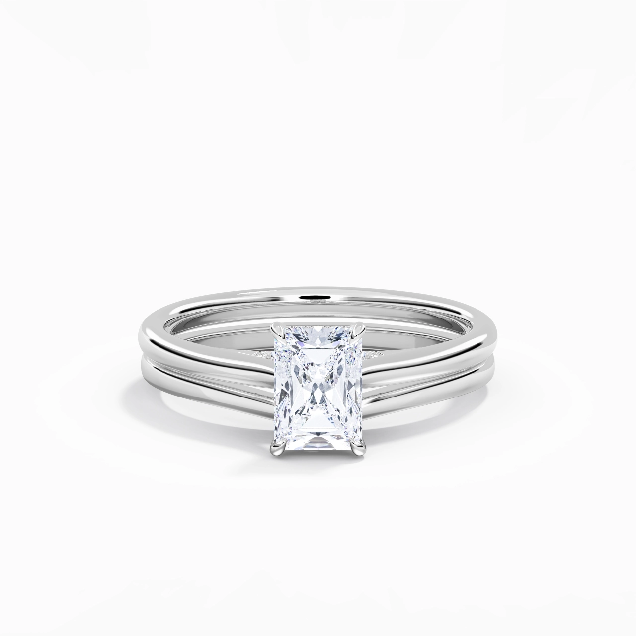 Cathedral Hidden Halo Wedding Ring Set 1.00ct Moissanite