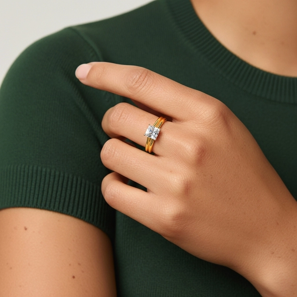 Gótico Aro de halo oculto Conjunto de Anillos de Boda 1.00ct Moissanita