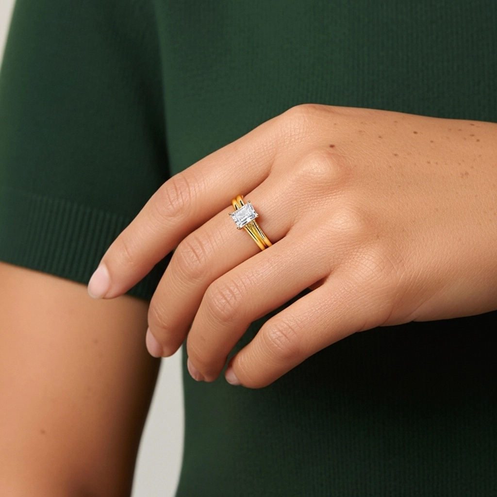 Gótico Aro de halo oculto Conjunto de Anillos de Boda 1.00ct Moissanita