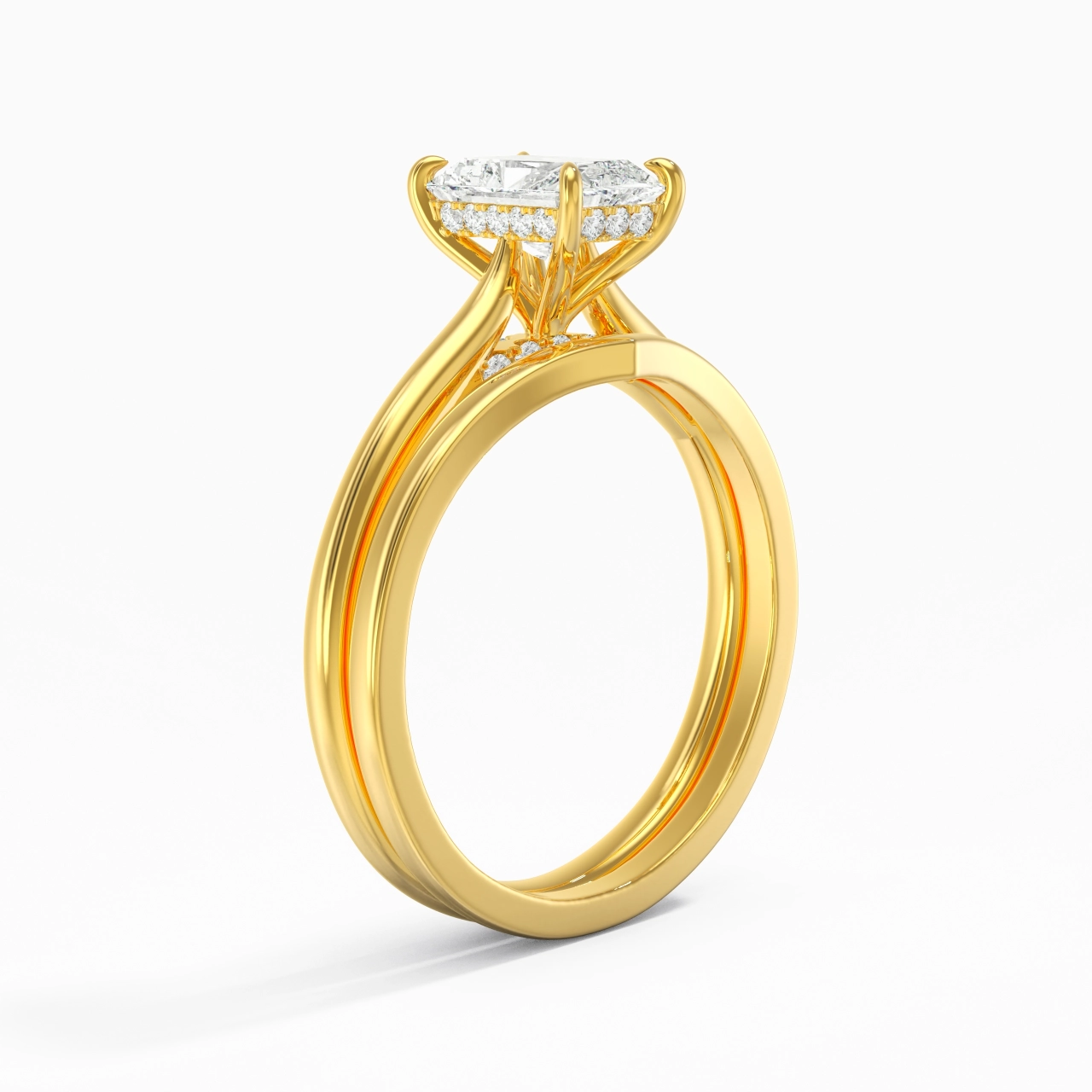 Cathedral Hidden Halo Wedding Ring Set 1.00ct Moissanite