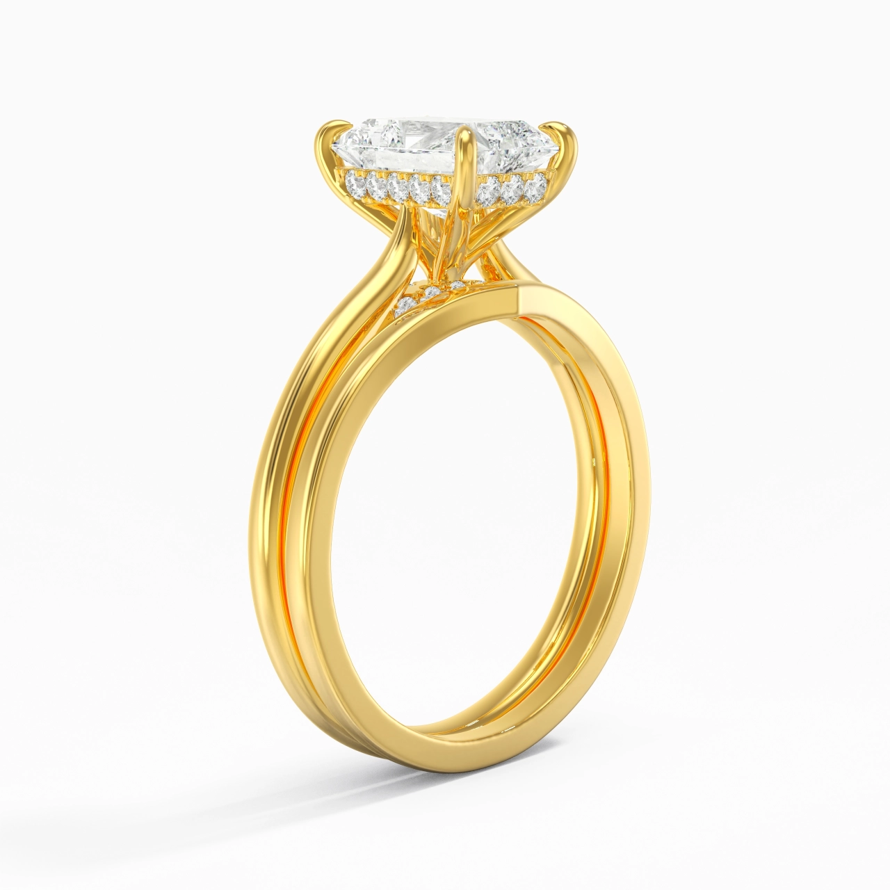 Cathedral Hidden Halo Wedding Ring Set 2.00ct Moissanite