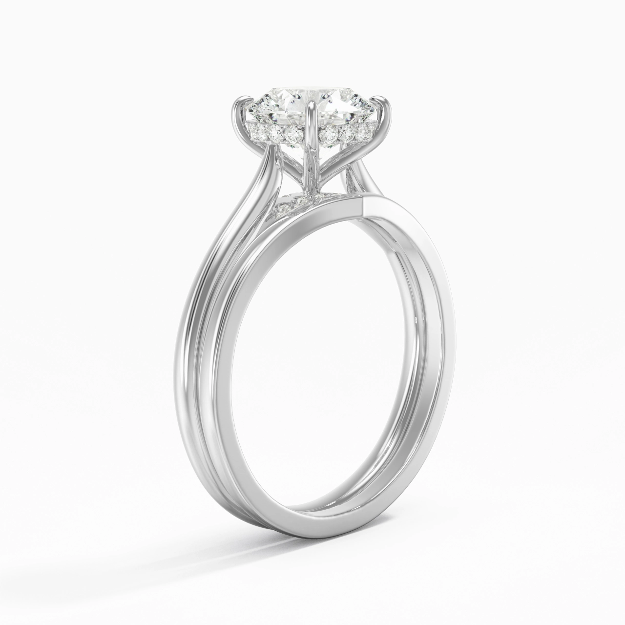 Cathedral Hidden Halo Wedding Ring Set 1.50ct Moissanite