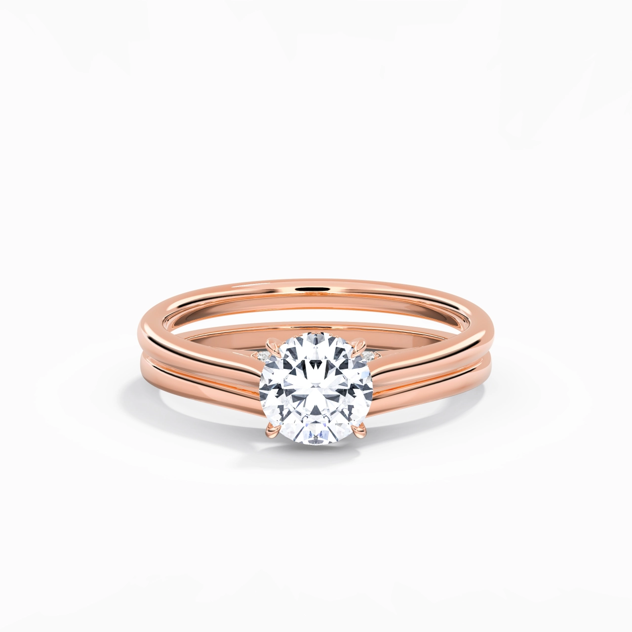 Cathedral Hidden Halo Wedding Ring Set 1.00ct Moissanite