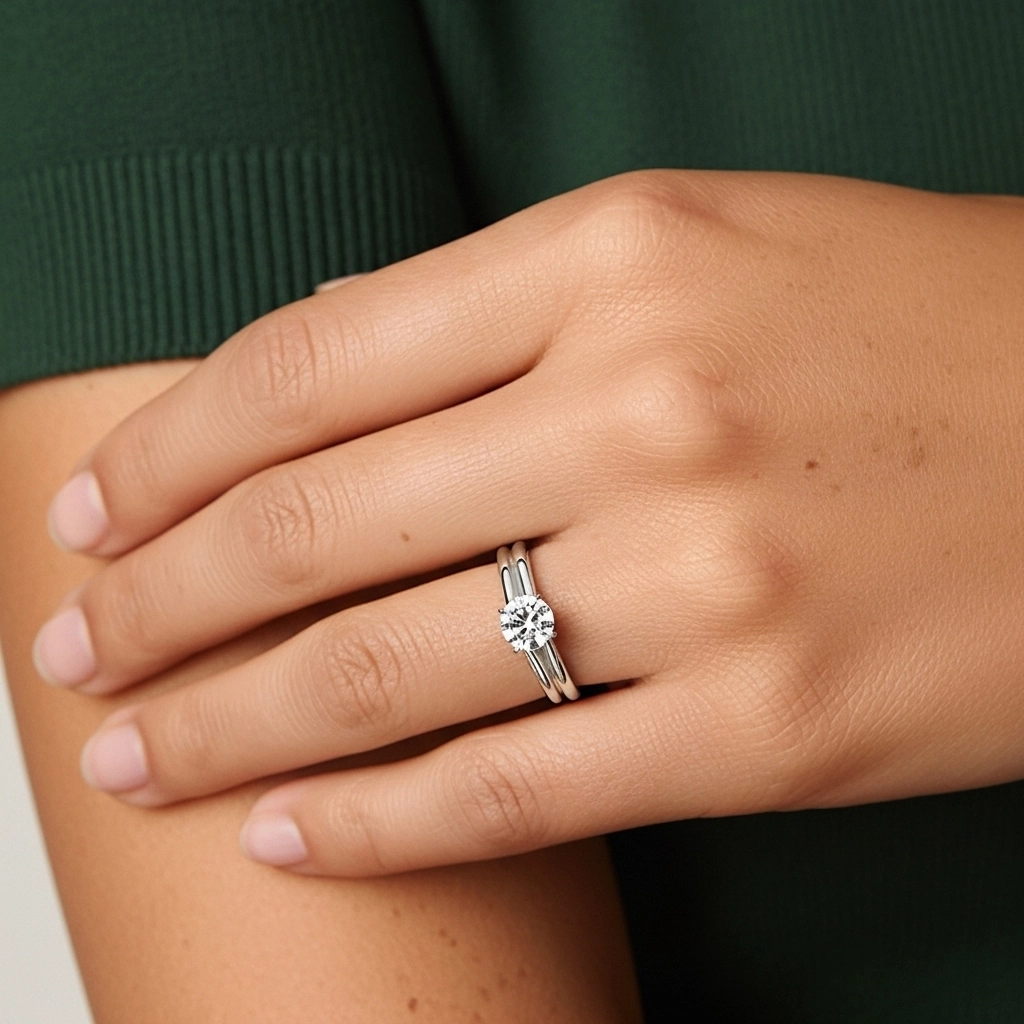 Cathedral Hidden Halo Wedding Ring Set 1.00ct Moissanite