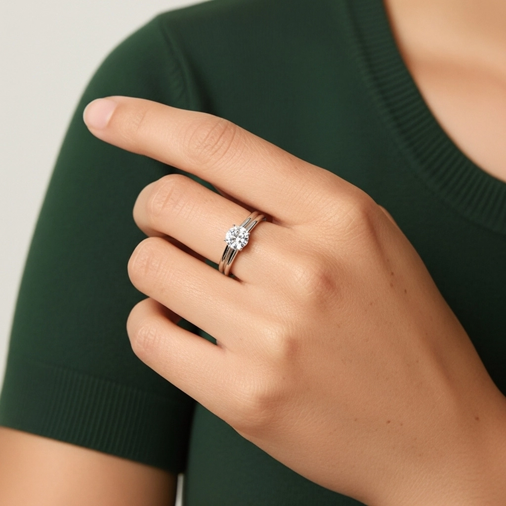 Cathedral Hidden Halo Wedding Ring Set 1.00ct Moissanite