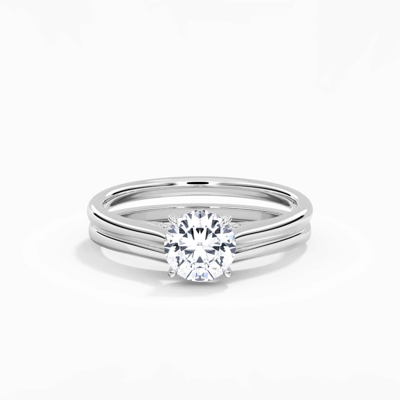 Cathedral Hidden Halo Wedding Ring Set 1.00ct Moissanite