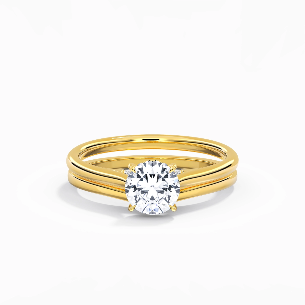 Cathedral Hidden Halo Wedding Ring Set 1.00ct Moissanite