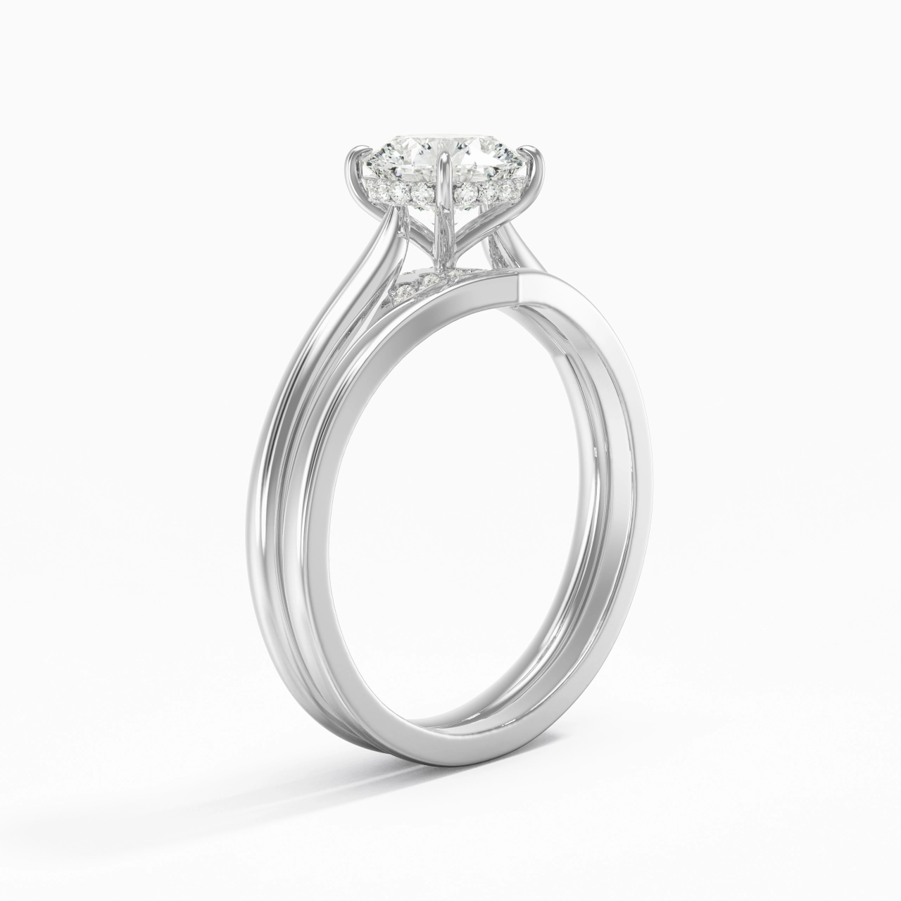 Cathedral Hidden Halo Wedding Ring Set 1.00ct Moissanite