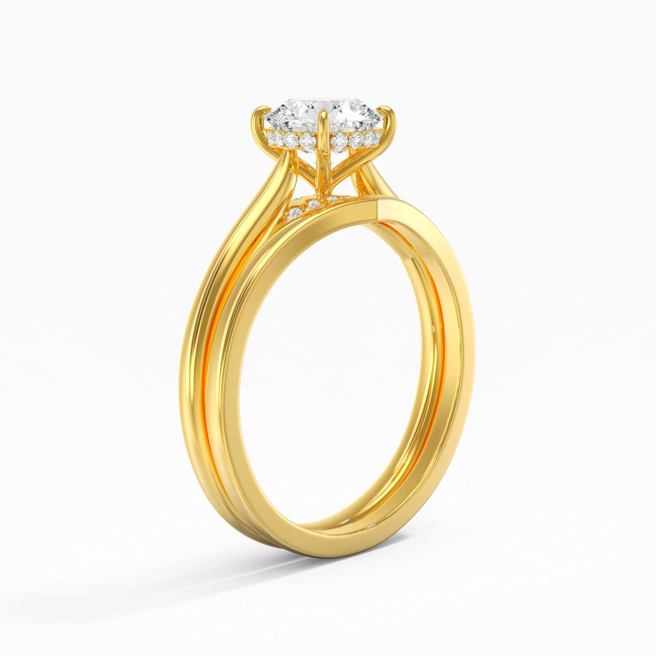 Cathedral Hidden Halo Wedding Ring Set 1.00ct Moissanite