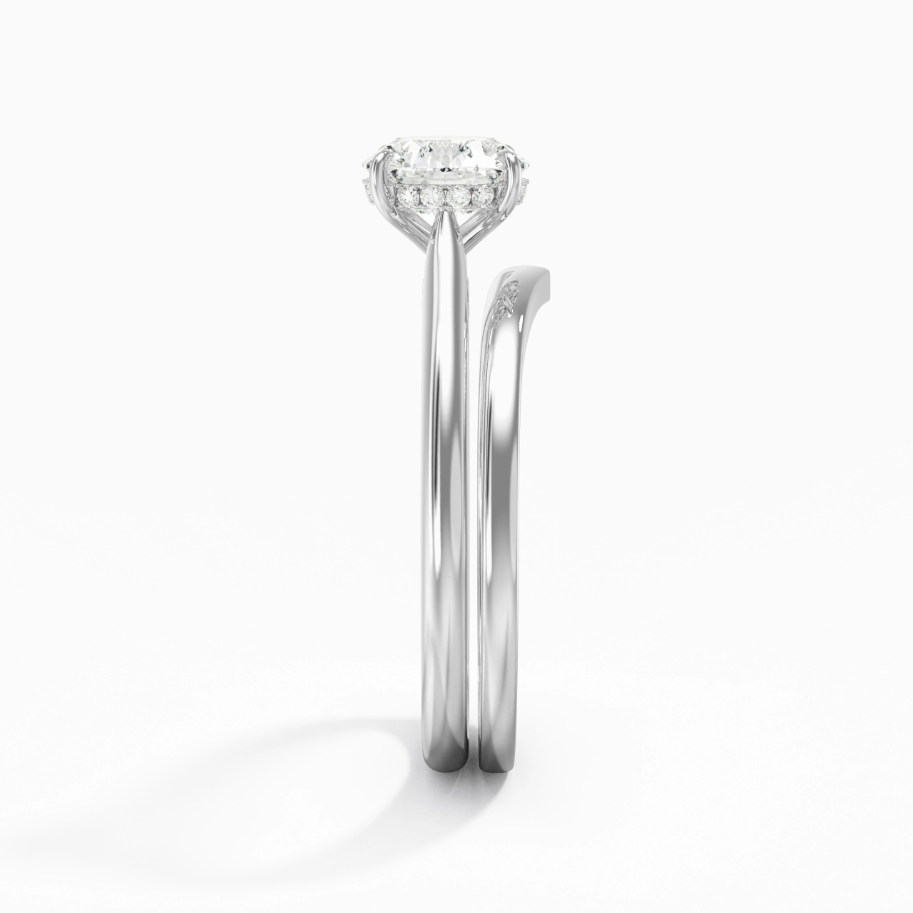Cathedral Hidden Halo Wedding Ring Set 1.00ct Moissanite