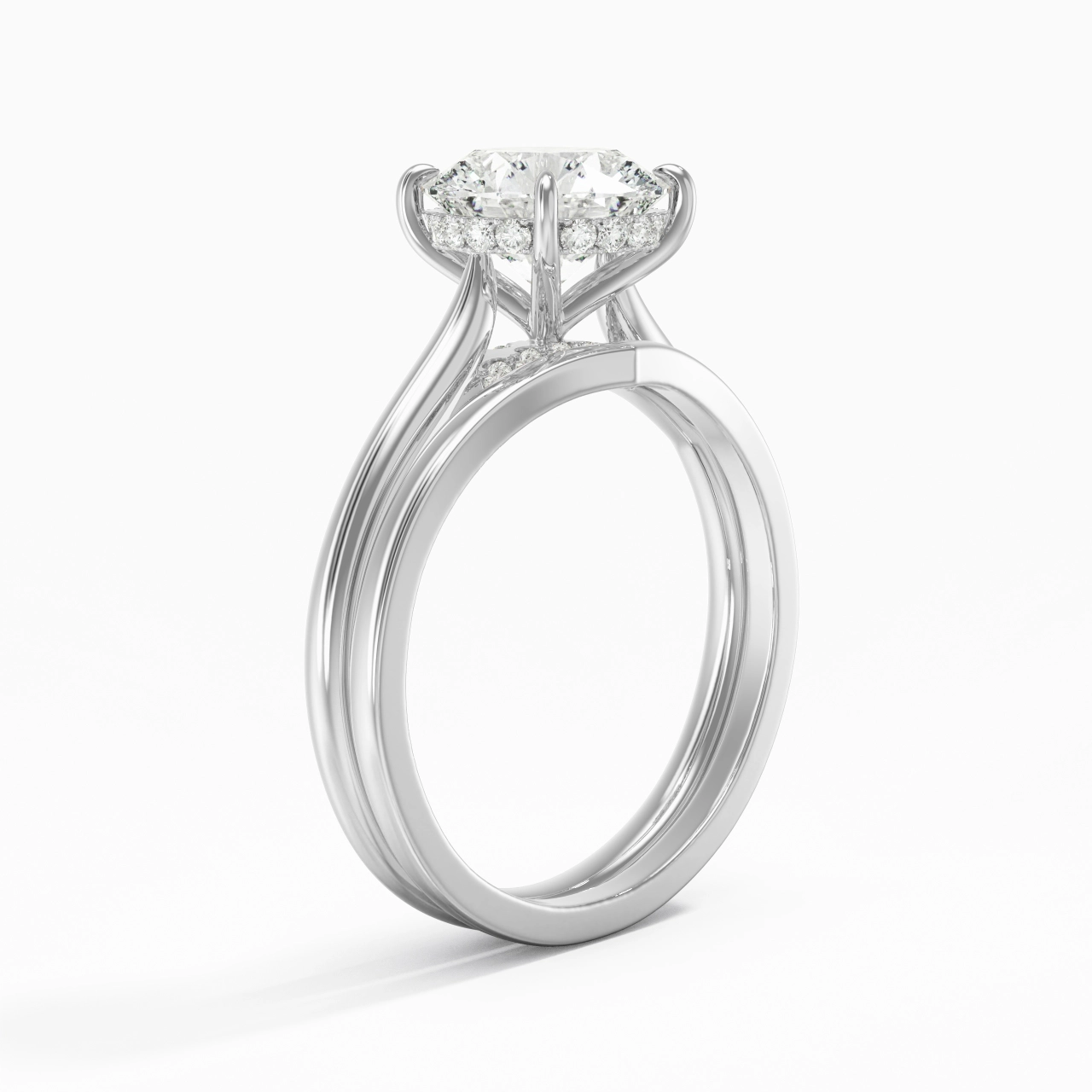 Cathedral Hidden Halo Wedding Ring Set 2.00ct Moissanite