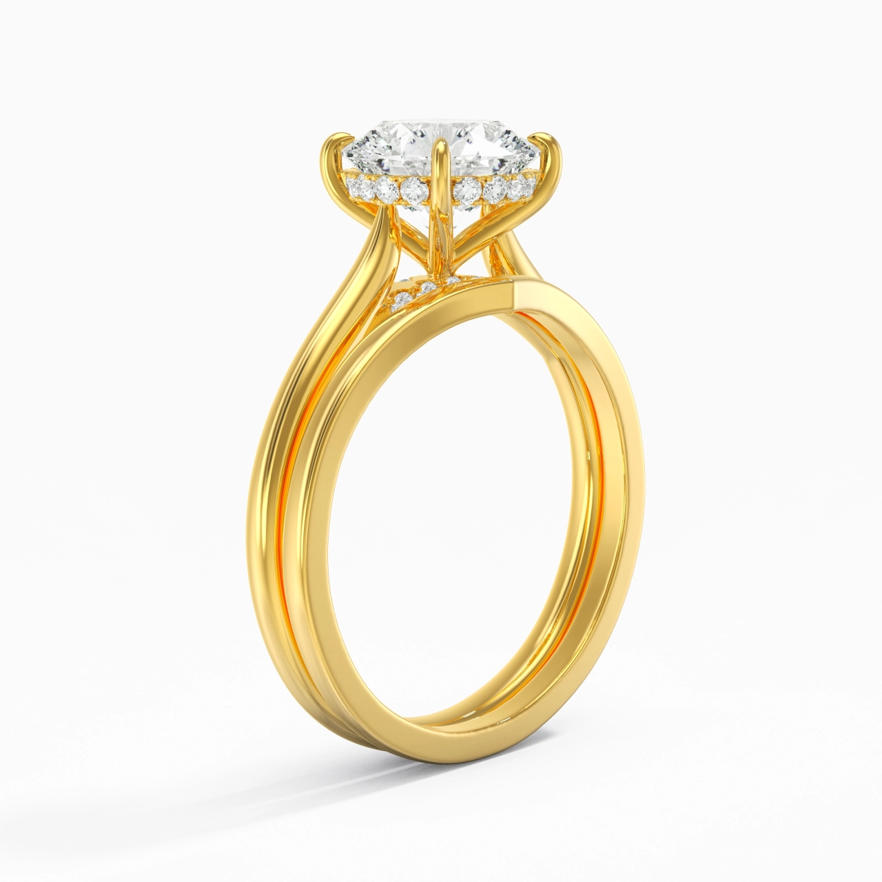 Cathedral Hidden Halo Wedding Ring Set 2.00ct Moissanite