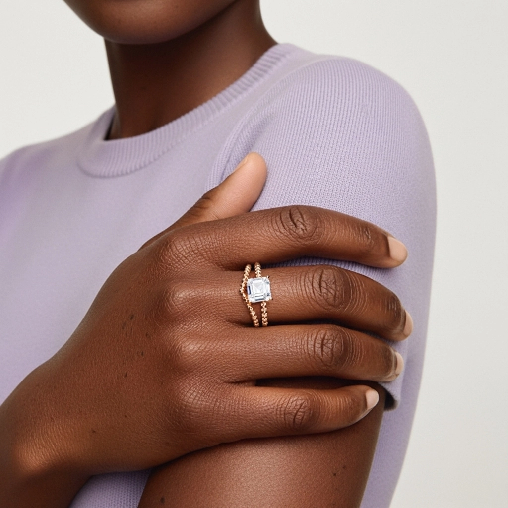 1.00ct Moissanite Wedding Ring Set 14K Rose Gold