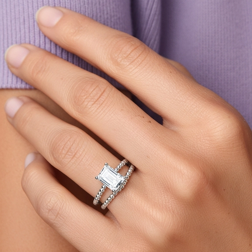 1.00ct Moissanite Wedding Ring Set 18K White Gold