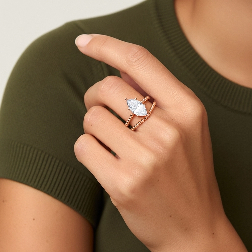 1.00ct Moissanite Wedding Ring Set 14K Rose Gold