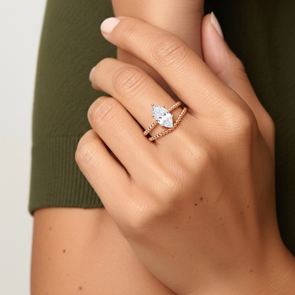 1.00ct Moissanite Wedding Ring Set 14K Rose Gold